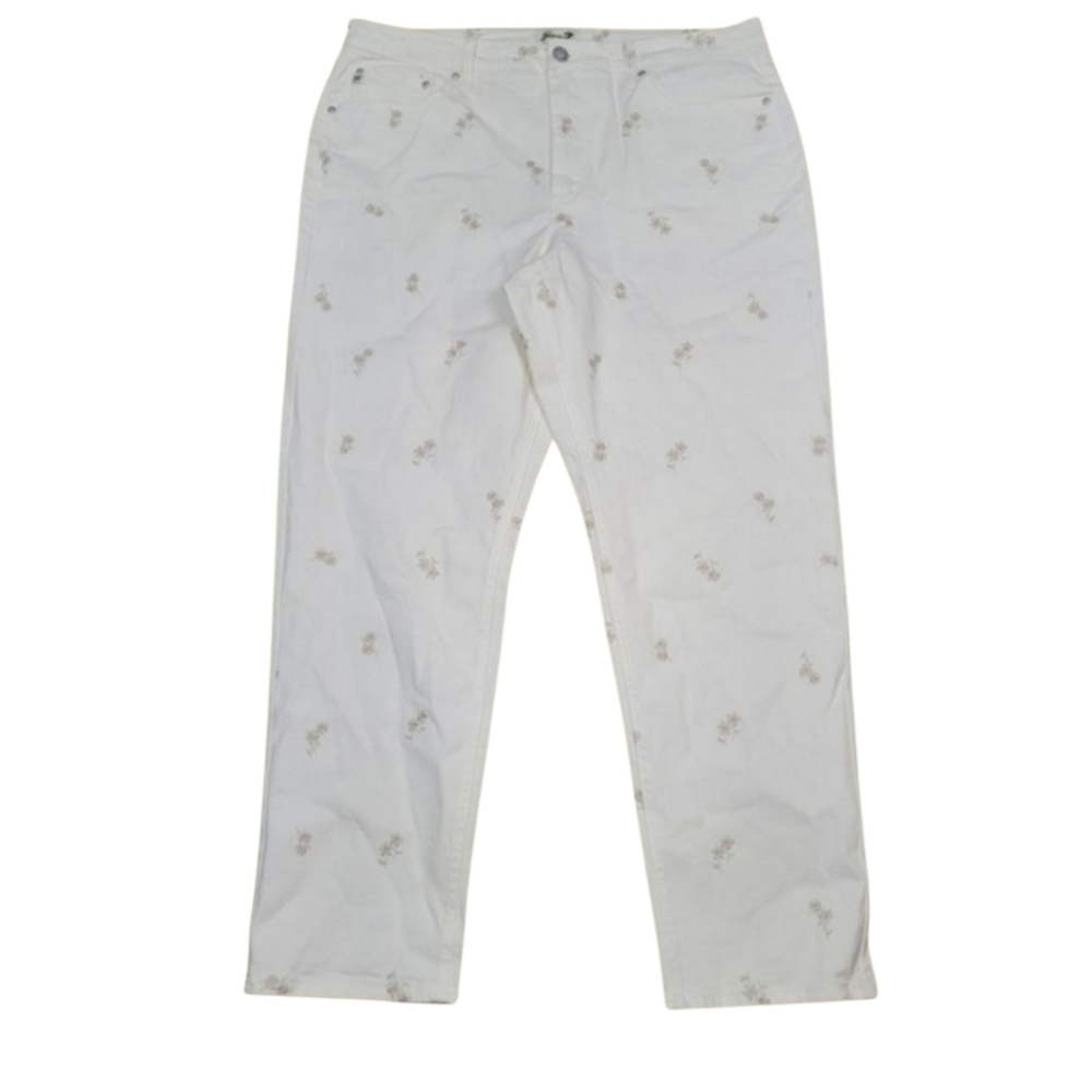 Seven7 90's Straight Jeans Women's Size 16 White Embroidered Floral Feminine New